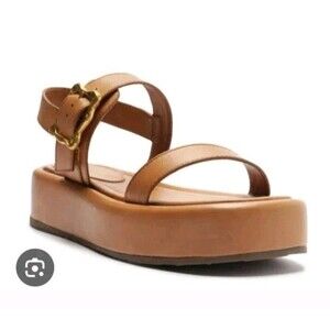 New Schutz Wavy Platform Sandal Leather Buckle Slingback Women 9 MSRP $158 Brown